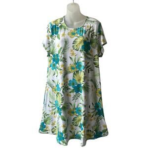 Harlow & Rose Tropical Floral Jersey TShirt Dress XL Green Grandmacore Beach NWT
